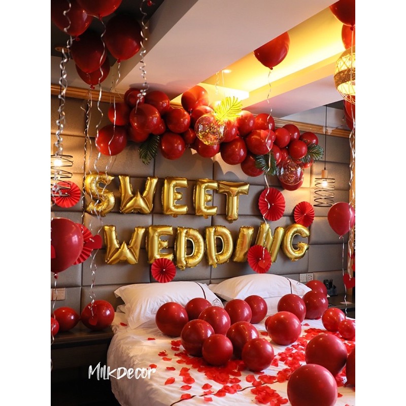 Bộ bóng bay trang trí phòng cưới, set bóng trang trí phòng cưới, bóng bay happy wedding MP03