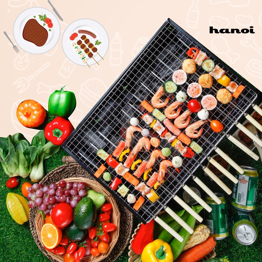 Vỉ Nướng Bbq Hình Vuông Bằng Thép Không Gỉ Tiện Dụng Mang Theo Du Lịch