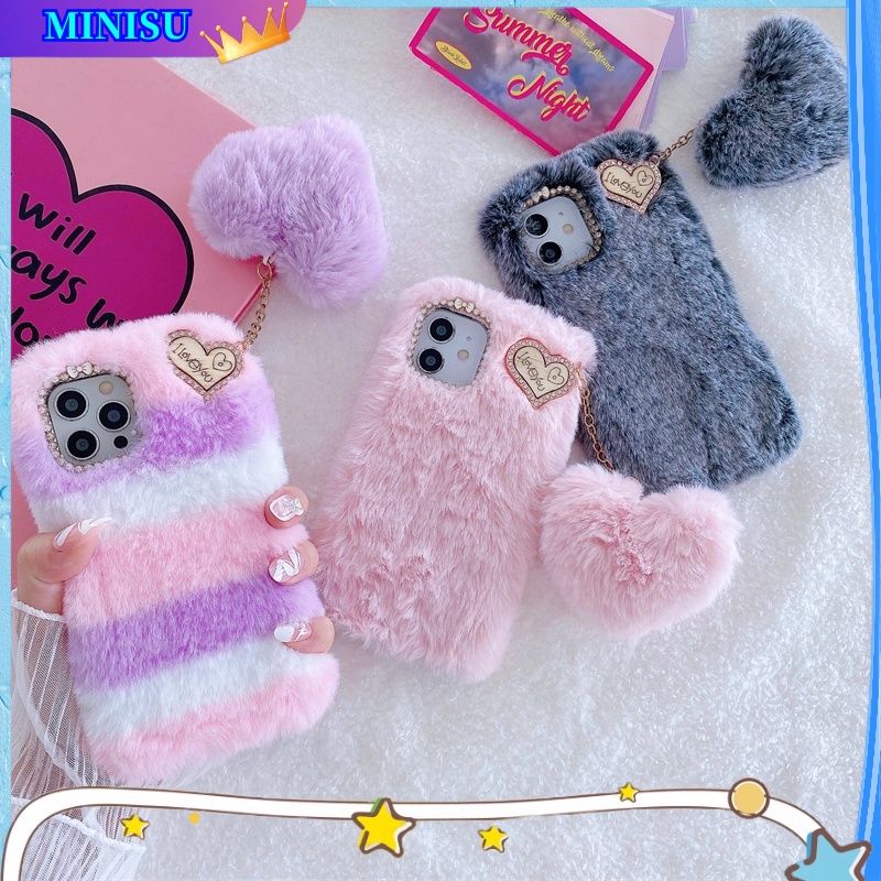 Ốp Điện Thoại Trang Trí Lông Nhung Hình Trái Tim Cho Xiaomi Redmi Note 12 Pro Plus 11 10 9 8 Pro 11S 10S 9S 12S