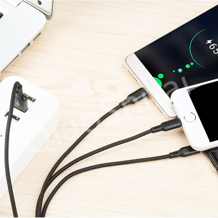Dây cáp sạc truyền dữ liệu 3 trong 1 lightning USB Micro USB cho Type-C Android Iphone 