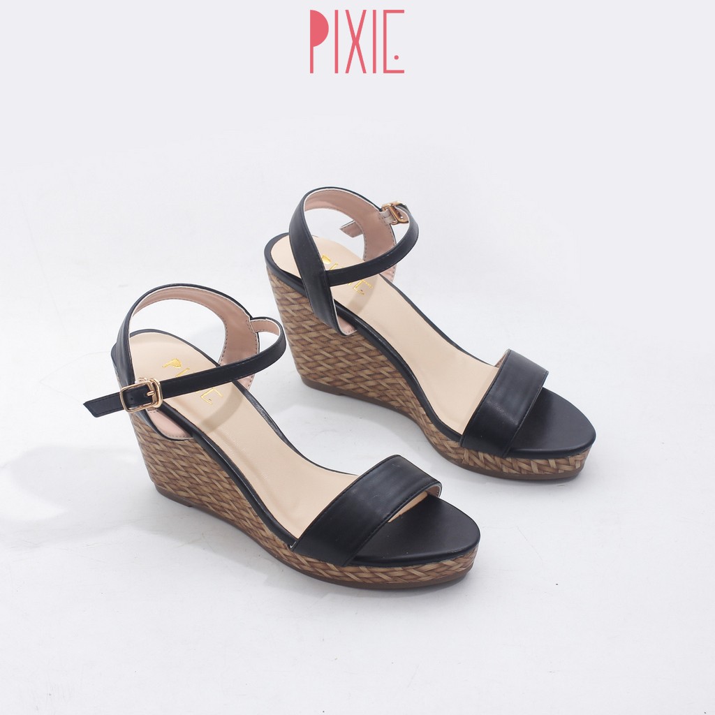 Giày Sandal Đế Xuồng 7cm Quai Ngang Đế Đan Tre màu Kem Pixie X451