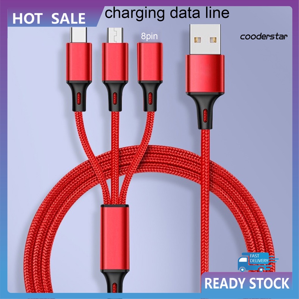 Dây cáp sạc nhanh 3 trong 1 dài 1.2m cho điện thoại/ máy tính bảng