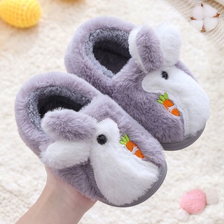 Giày Cotton Đế Mềm Dày Dặn Ấm Áp Chống Trượt Chống Mài Mòn In Hình Thỏ Hoạt Hình Cho Bé