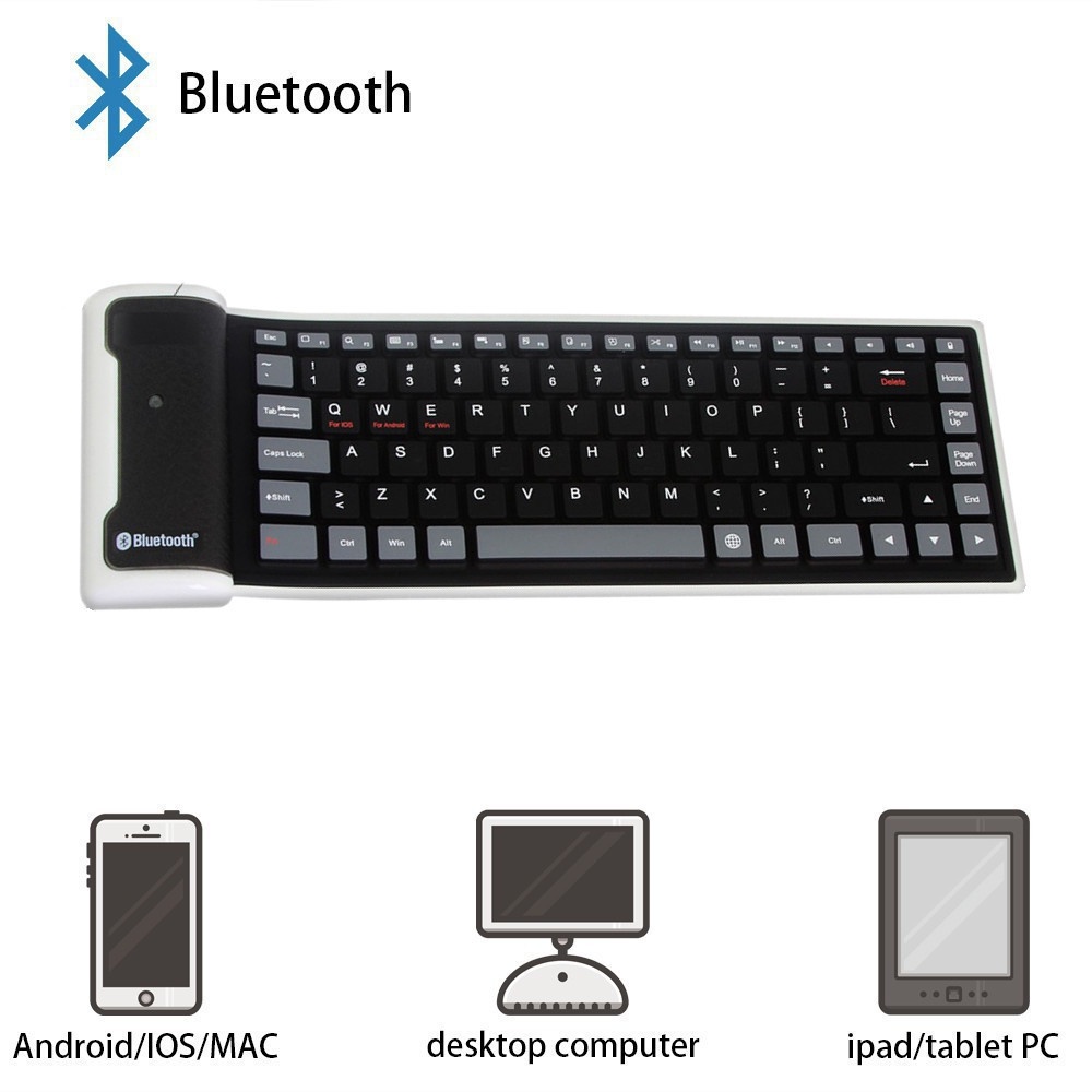 Bàn Phím Bluetooth Không Dây Bằng Silicon Dẻo Gấp Gọn Chống Thấm Nước Không Gây Tiếng Ồn Cho Laptop / Điện Thoại / PC