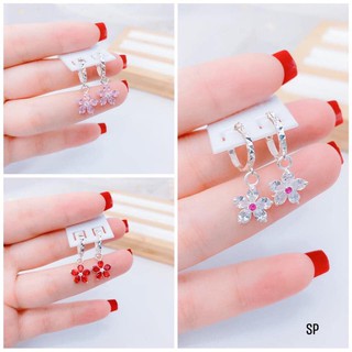 Bông tai hoa đủ màu cho bé bạc ta chuẩn sáng đẹp LINH MIU SILVER