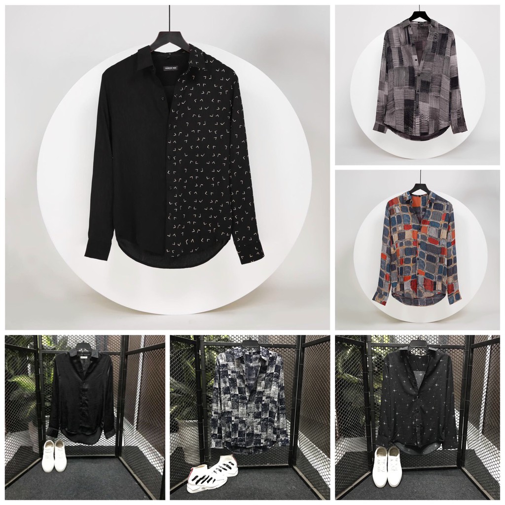 Sơ mi nam dài tay form rộng họa tiết vải lụa cao cấp S26