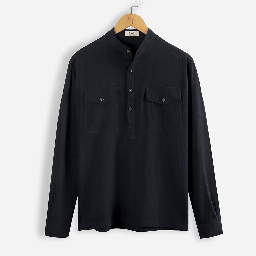Áo sơ mi linen Nam Cổ Tàu dài tay 2 Túi Hộp Rough | BigBuy360 - bigbuy360.vn