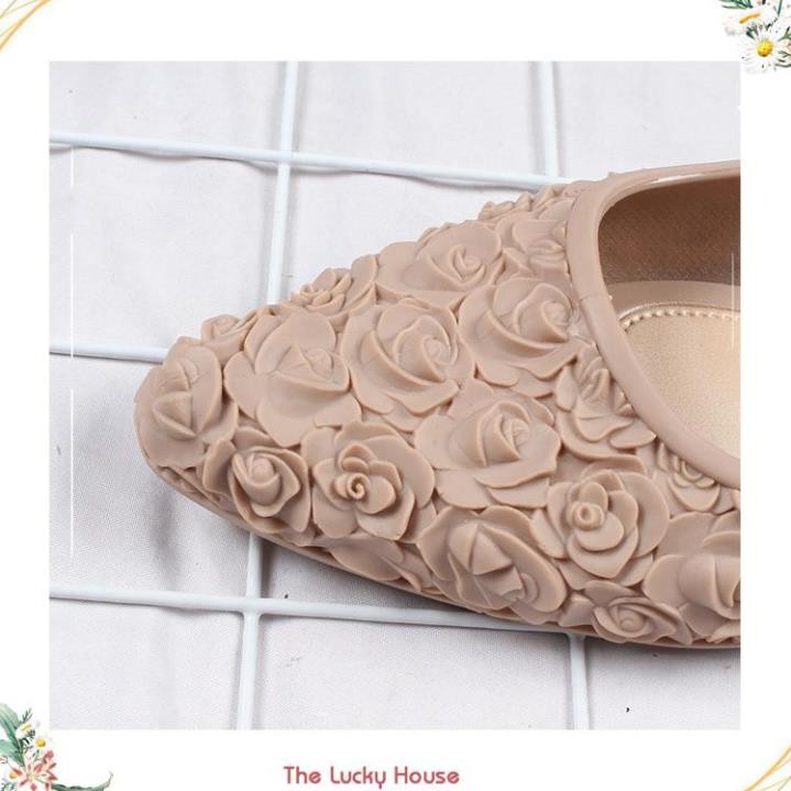 Giầy Vintage hoa hồng hở gót chịu nước siêu dễ thương GN24