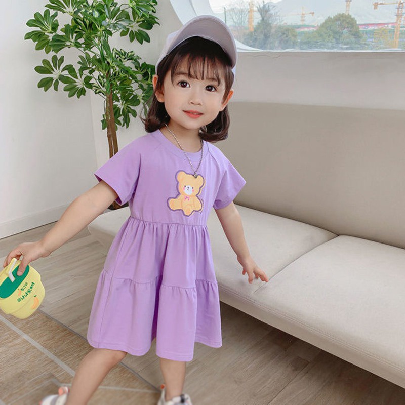 Đầm Công Chúa Mùa Hè Tay Cộc In Họa Tiết Hoạt Hình Cho Bé Gái Se7en