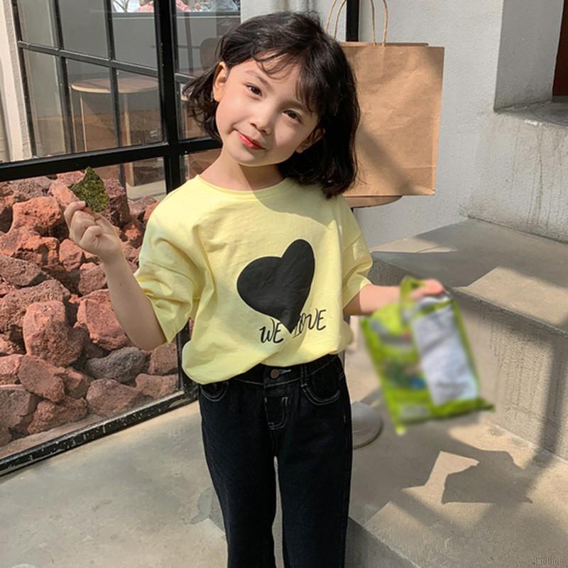 Áo thun cotton tay ngắn in hình trái tim màu sắc xinh xắn thời trang mùa hè dành cho bé gái