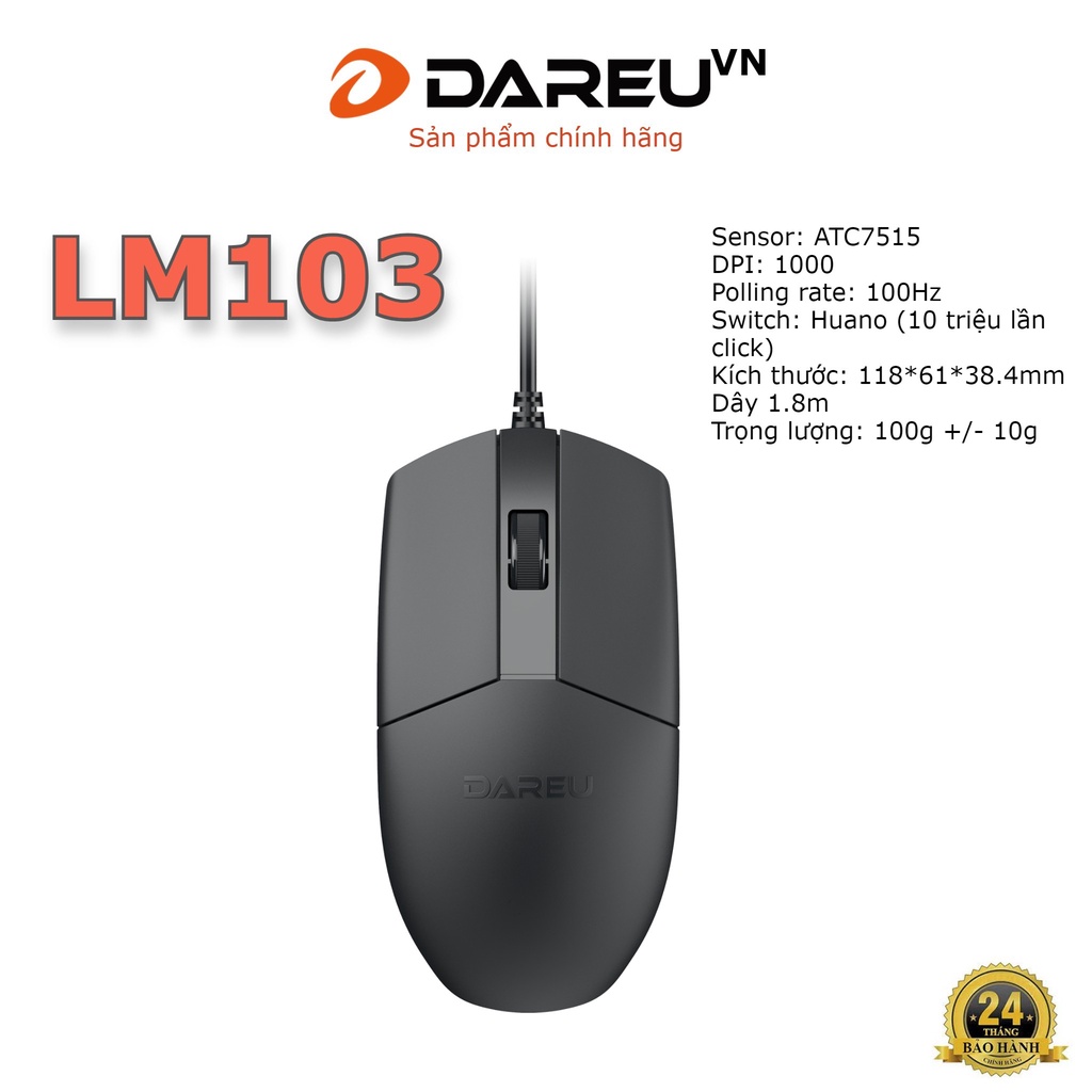 Chuột văn phòng DAREU LM103 (USB) - BH 24 tháng