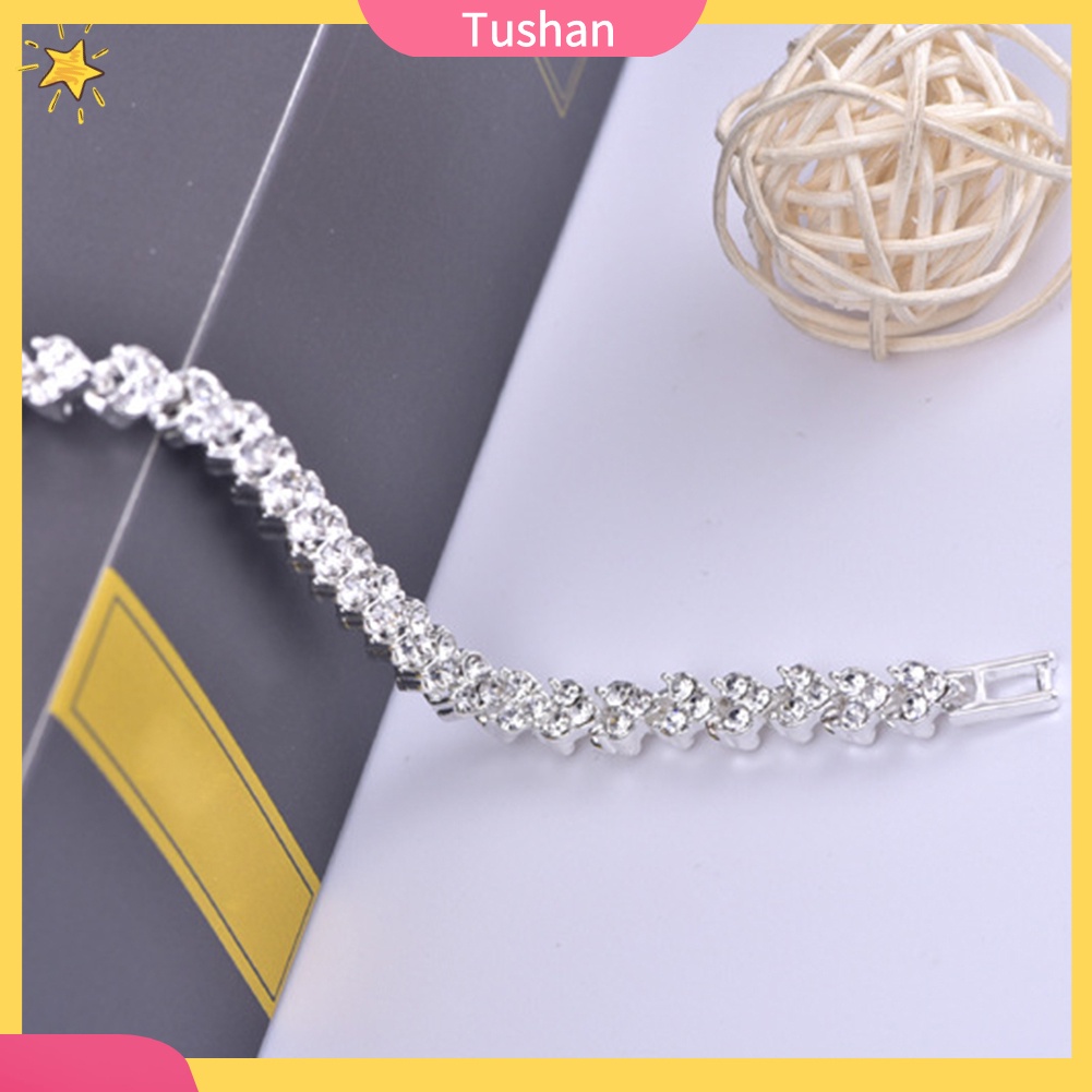 TUSH_Shiny Rhinestone Inlaid Women Bracelet Adjustable Bangle for Party Anniversary