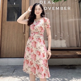 Váy Đầm nữ xoè hoa cổ V