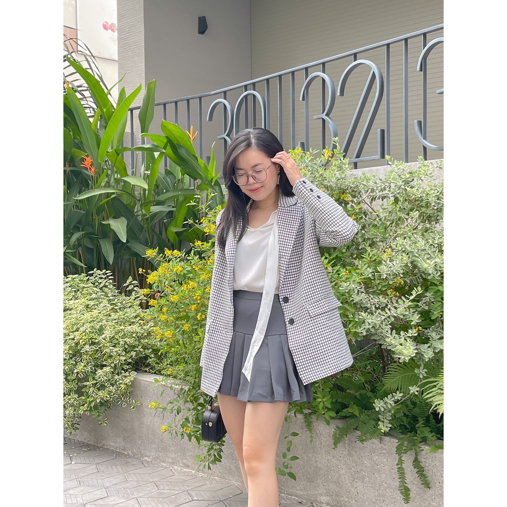 Áo khoác blazer nữ MARC FASHION oversized họa tiết ca rô FAPH1130