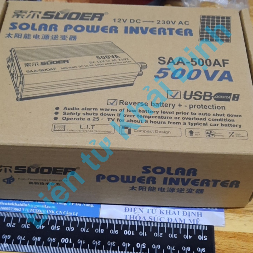 Bộ chuyển đổi Nguồn DC 12V sang 220Vac SUOER SOLAR POWER INVERTER 500W kde7750