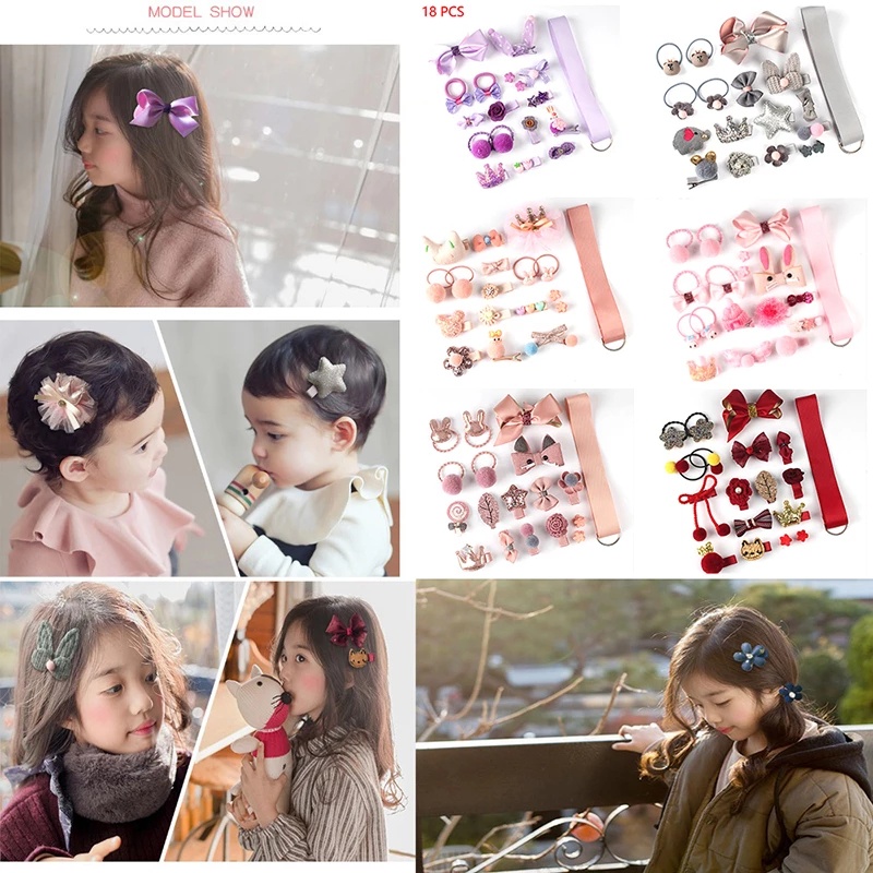 Set 18 Phụ Kiện Kẹp Tóc/Kẹp Tóc/Kẹp Tóc Hình Thú Hoạt Hình/Hoa/Nơ Dễ Thương Làm Quà Tặng Sinh Nhật Cho Bé Gái
