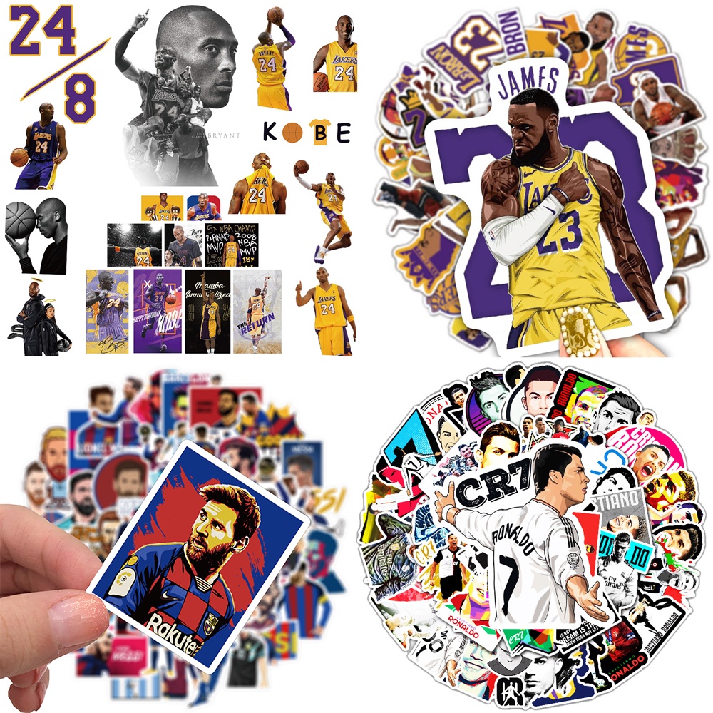 Sticker Bóng Rổ Bóng Đá 50 Hình NBA Kobe Curry James Kyrie Slam Dunk Sneaker Messi Ronaldo Neymar Dán Điện Thoại Laptop