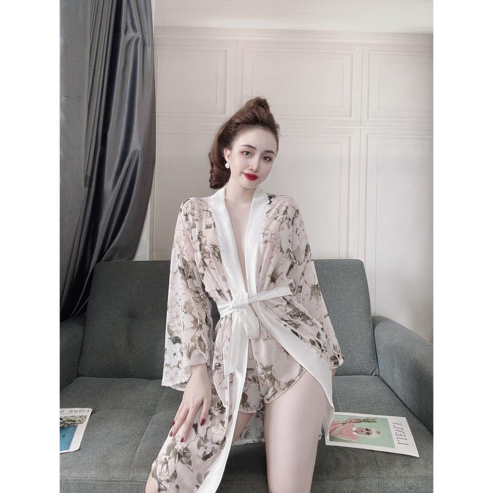 Áo Choàng Ngủ Voan Xuyên Thấu, Áo Choàng Ngủ Kimono Kèm Quần Gợi Cảm Quyến Rủ Cho Nữ. | BigBuy360 - bigbuy360.vn