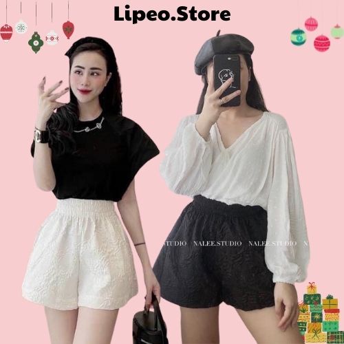 Quần short gấm, quần gấm hoa nổi, Lipeo.store