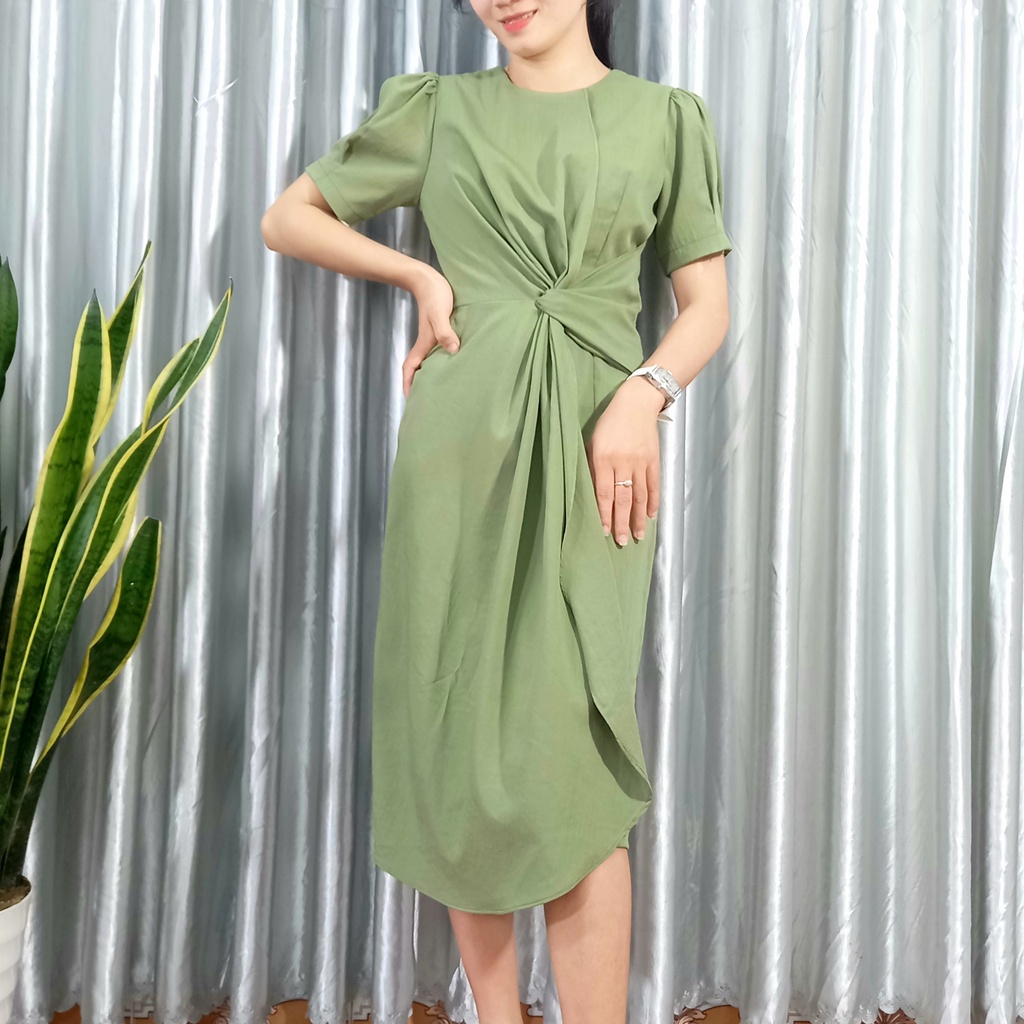 Đầm Xoắn Eo Đắp Tà Vải Linen Sang Chảnh Dáng Váy Dài Tiểu Thư Nhẹ Nhàng Xinh Xắn Mềm Mịn Mát Mua 1 tặng 1 Quà