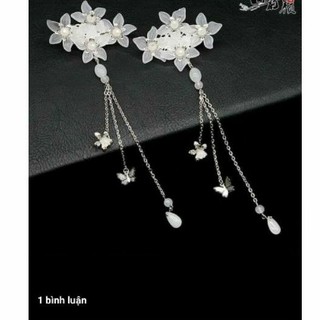 Kẹp tóc đôi cổ trang Hoa trắng