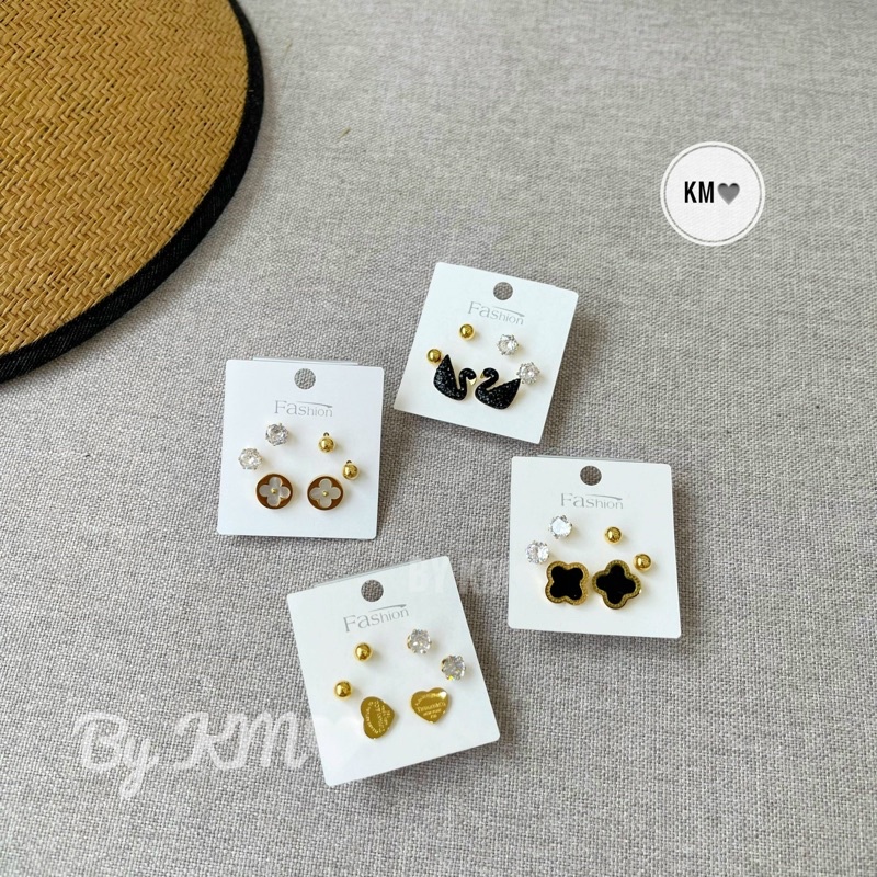sét 3 đôi khuyên tai titan cho nữ