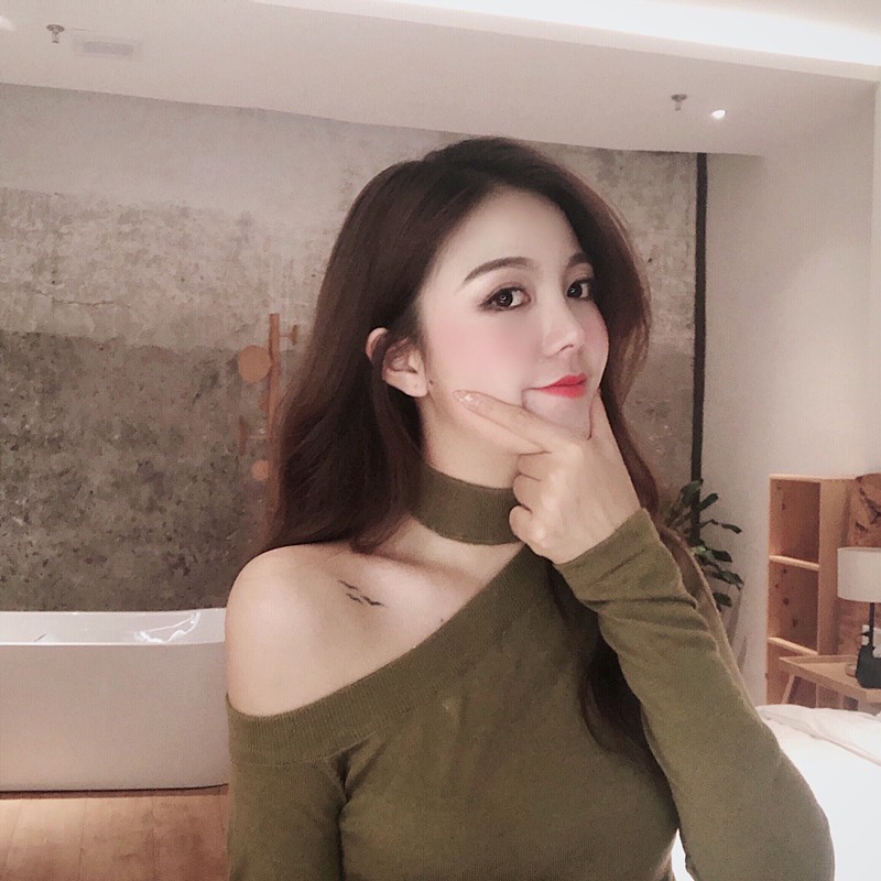 (HÀNG ORDER) GNCM Áo len mỏng trễ vai cổ choker