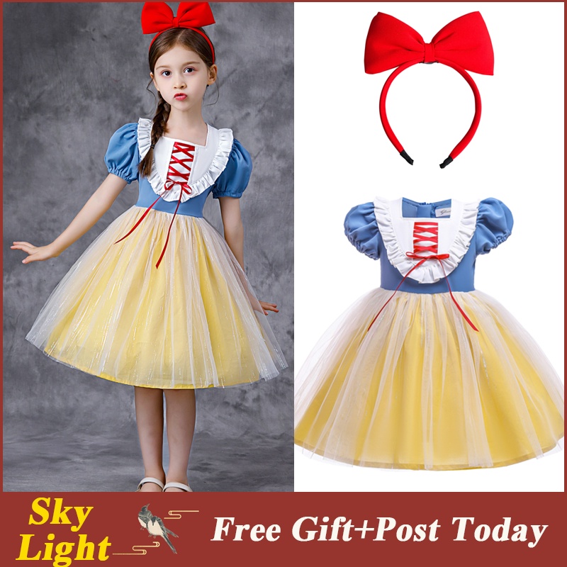 Đầm/ Cài tóc/ Set đầm+cài tóc hóa trang công chúa Bạch Tuyết cho bé gái