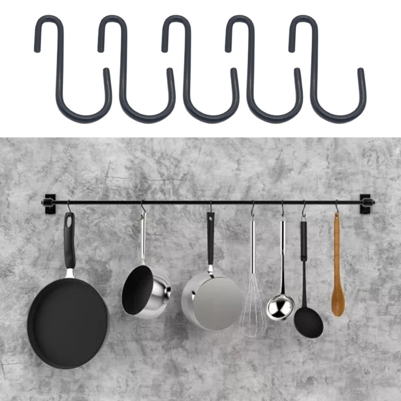 Set 10 móc treo đồ hình chữ S bằng kim loại màu đen tiện dụng cho gia đình