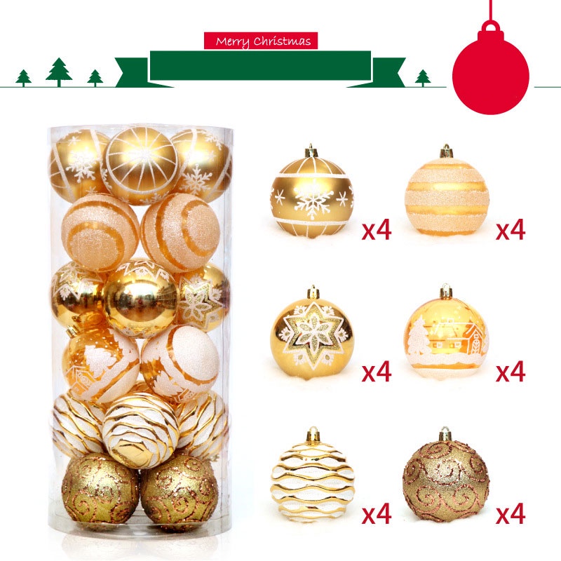 Hộp 24 Quả Cầu Tuyết Bằng Nhựa 6cm Màu Sắc Tươi Sáng Trang Trí Cây Thông Giáng Sinh / Năm Mới
