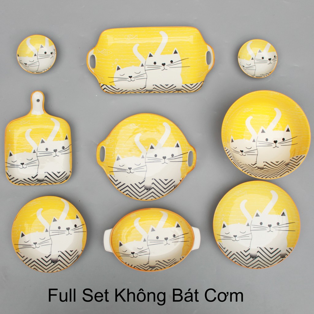 Set Bát Đĩa ⭐️MÈO VÀNG⭐️ Bát đĩa ăn cơm ăn mì, decor bàn ăn dễ thương