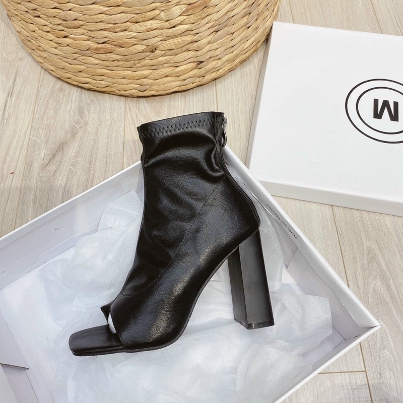 Bốt boot kẹp xỏ ngón da lì khoá sau gót trụ fullbox hàng quảng châu cao cấp