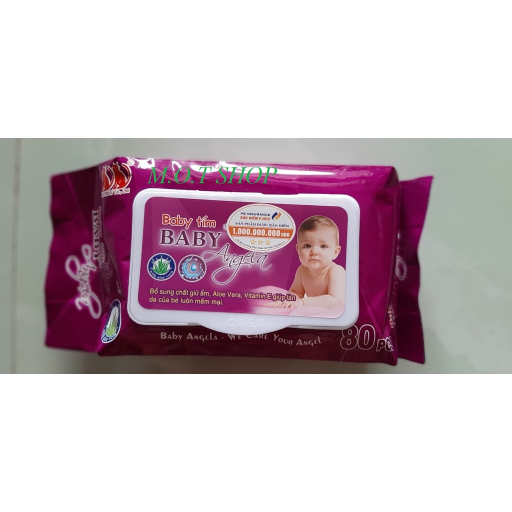 Khăn Ướt Baby Tím Angela 80 psc