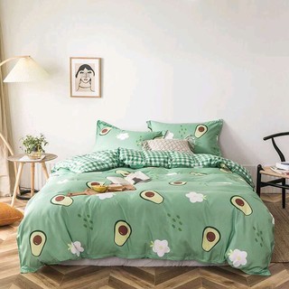 Bộ chăn ga gối , drap giường chất cotton poly họa tiết bơ xanh