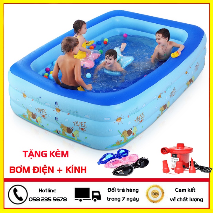 Bể bơi phao cho bé 3 tầng 1m5 tặng bộ vá bể , Hồ bơi người lớn trong nhà loại dày đáy 2 lớp