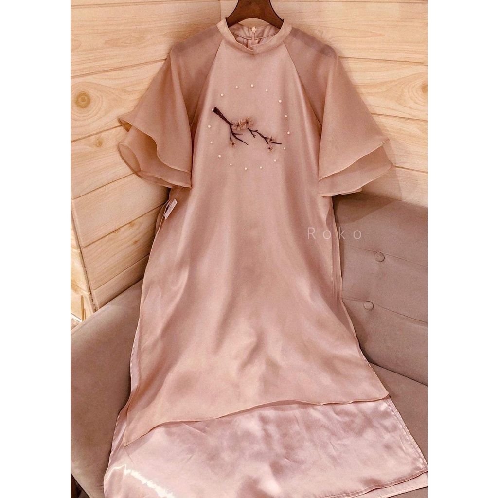 ÁO DÀI ĐÀO TRÒN HỒNG ĐÍNH HOA HOT TẾT 2022