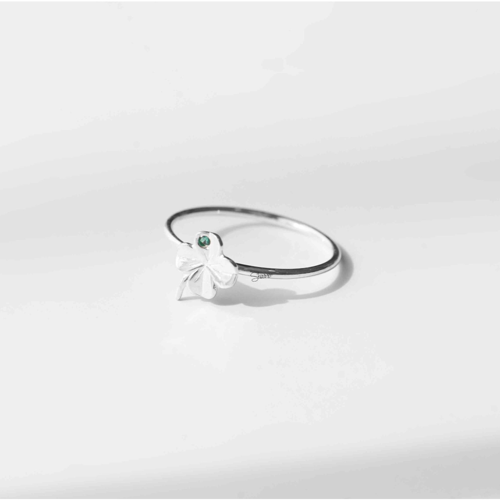 Nhẫn Nữ Bạc 925 Cao Cấp SHIMMER SILVER CLOVER Thiết Kế Hình Cỏ 4 Lá Đính Đá Dễ Thương