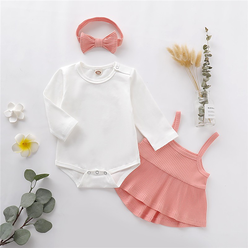 Set Romper giả hai mảnh và băng đô Mikrdoo dễ thương cho trẻ sơ sinh