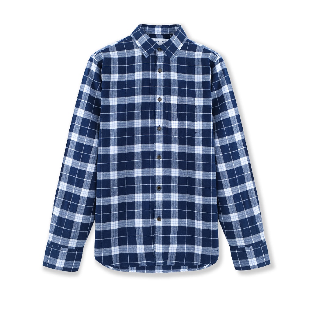 Áo Sơ Mi Nam Tay Dài Linen Cotton Màu Xanh Sọc Caro FO76SHOP Kho Hàng Xuất Dư