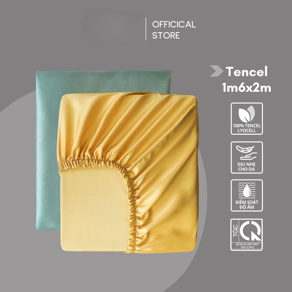 Ga giường 1m6 Lụa TENCEL cao cấp trơn màu bo thun, drap trải nệm 1m6x2m mát lạnh - Sen Đá Home Bedding
