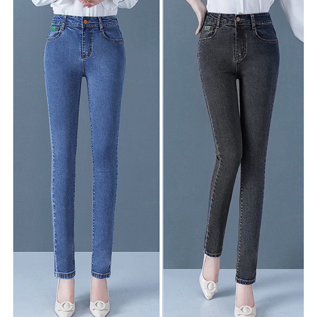 Quần jeans nữ cạp cao trên rốn siêu co giãn form dáng ôm cực đẹp, co dãn 360, Quần Jean Nữ Lưng Cao Túi Trước 1 cúc