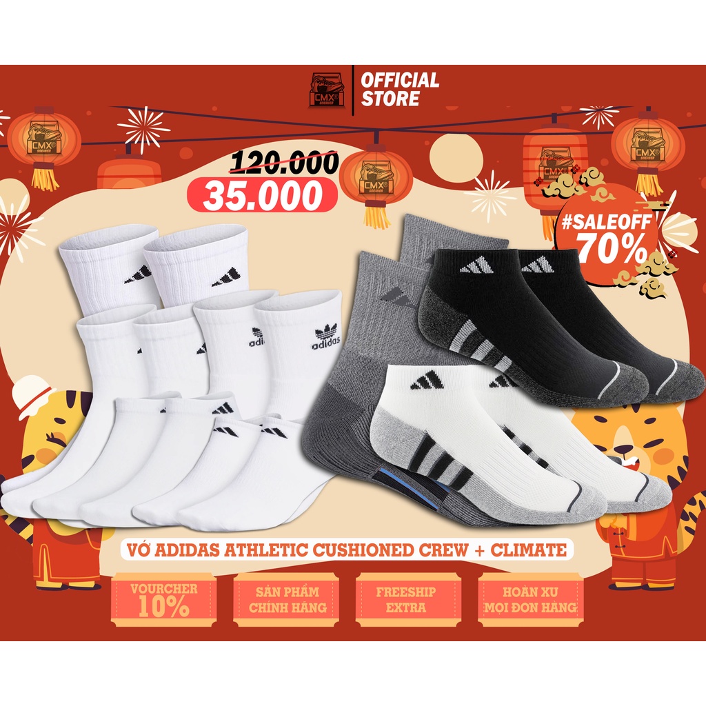 Vớ Adidas Athletic Cushioned Crew White/Trắng/Black/Đen ( B93219 - 101640 ) REAL AUTHENTIC 100%