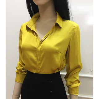 Áo sơ mi lụa màu vàng💝 Ảnh thật💝 Chất lụa tơ siêu mát óng ả