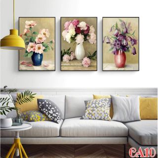 Tranh đính đá bình hoa ba bức tuyệt đẹp kt 150×60cm