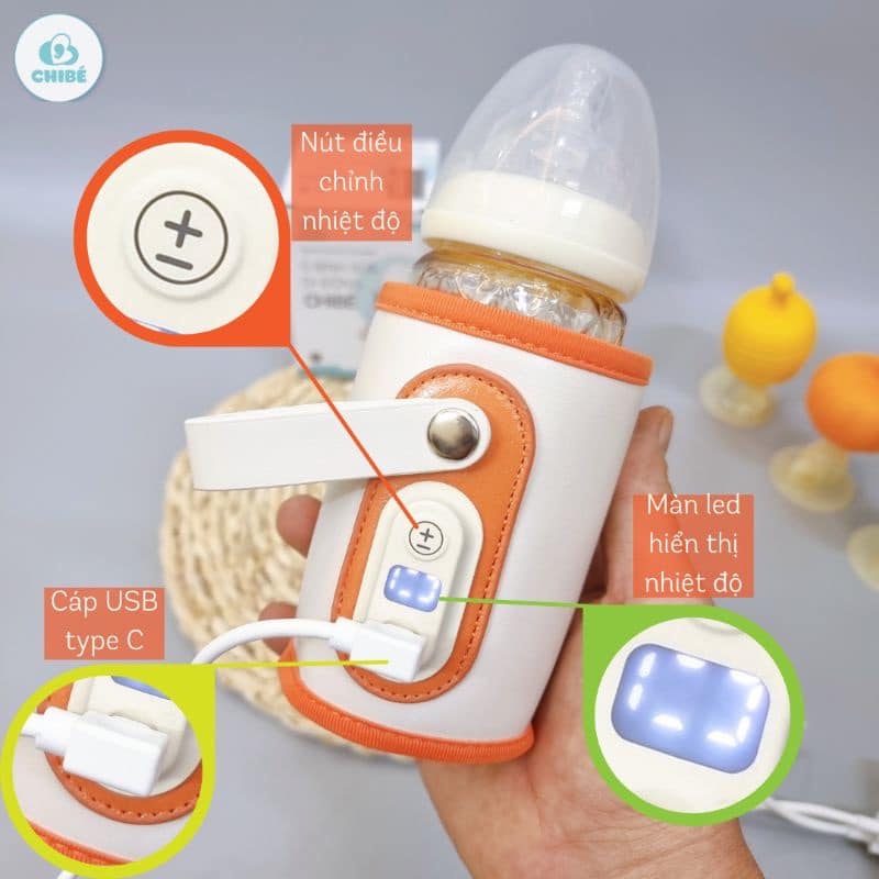 Bình ủ sữa di động cho bé CHIBE điều chỉnh 5 cấp độ nhiệt, chính hãng, bảo hành 12 tháng