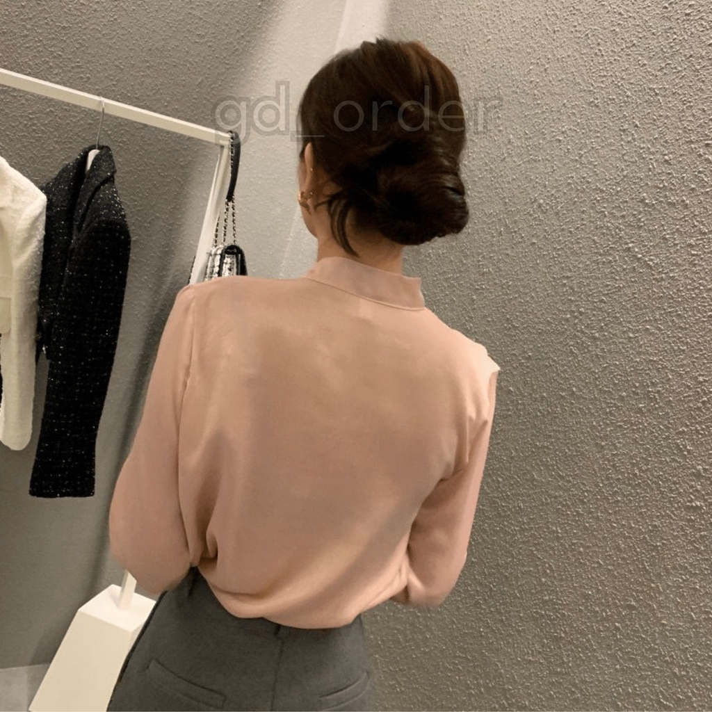 A5|Áo sơ mi nữ kiểu hàn quốc cao cấp cách điệu đẹp cổ tròn kèm dây đai cổ gd_order