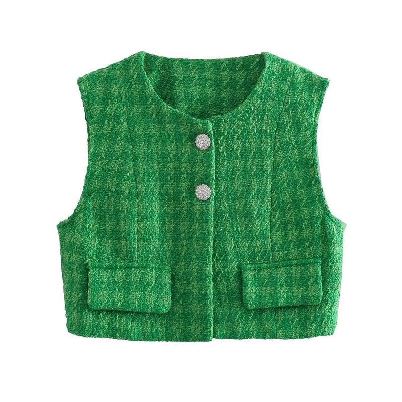 Gimmy tweet crop Top Vải Tweed Xanh đậm