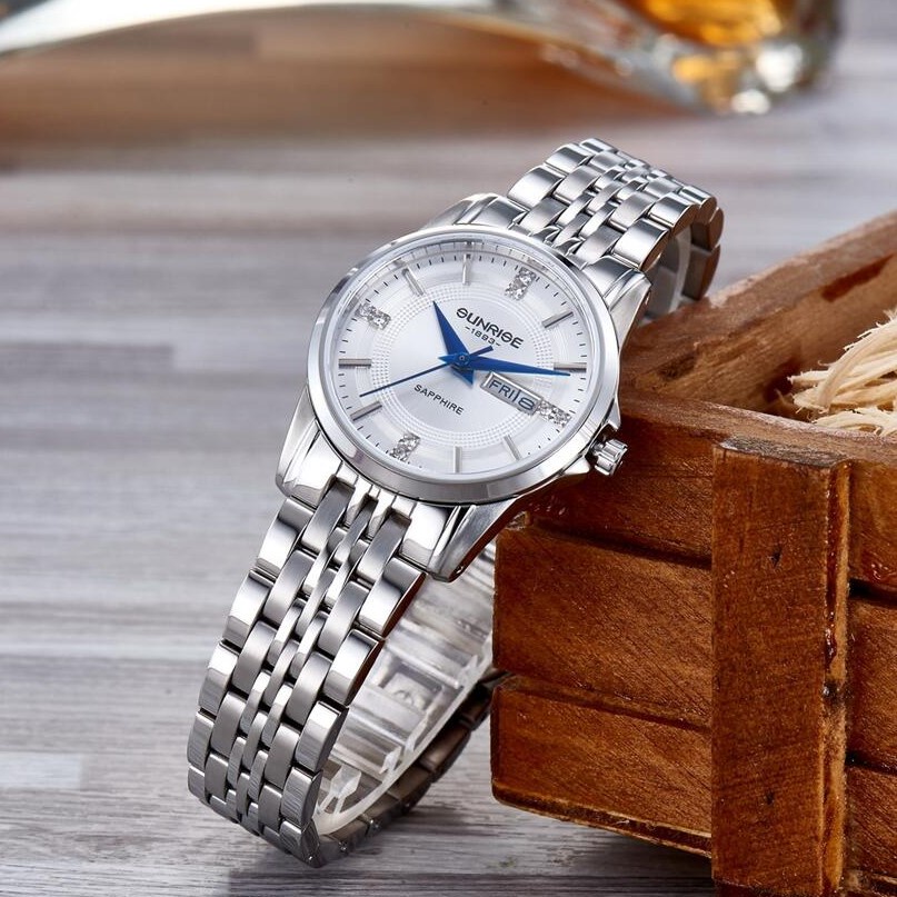 Đồng hồ nam nữ, đồng hồ đôi chính hãng Sunrise 1198SA và 2198SA kính sapphire chống xước, chống nước