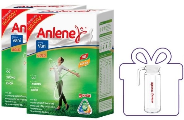 [ Tặng Bình Thủy Tinh ] Combo 2 Hộp Sữa Bột Anlene Gold Movepro Hương Vanilla hộp 1.2Kg - trên 40 tuổi