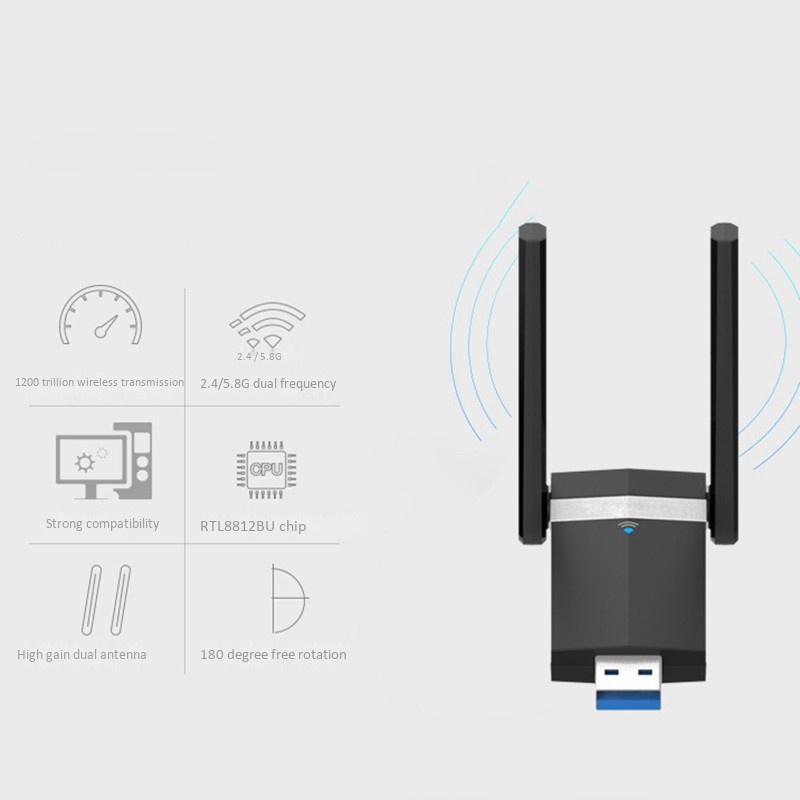 USB WiFi Adapter for Laptop Desktop 802.11AC with High Gain Antenna